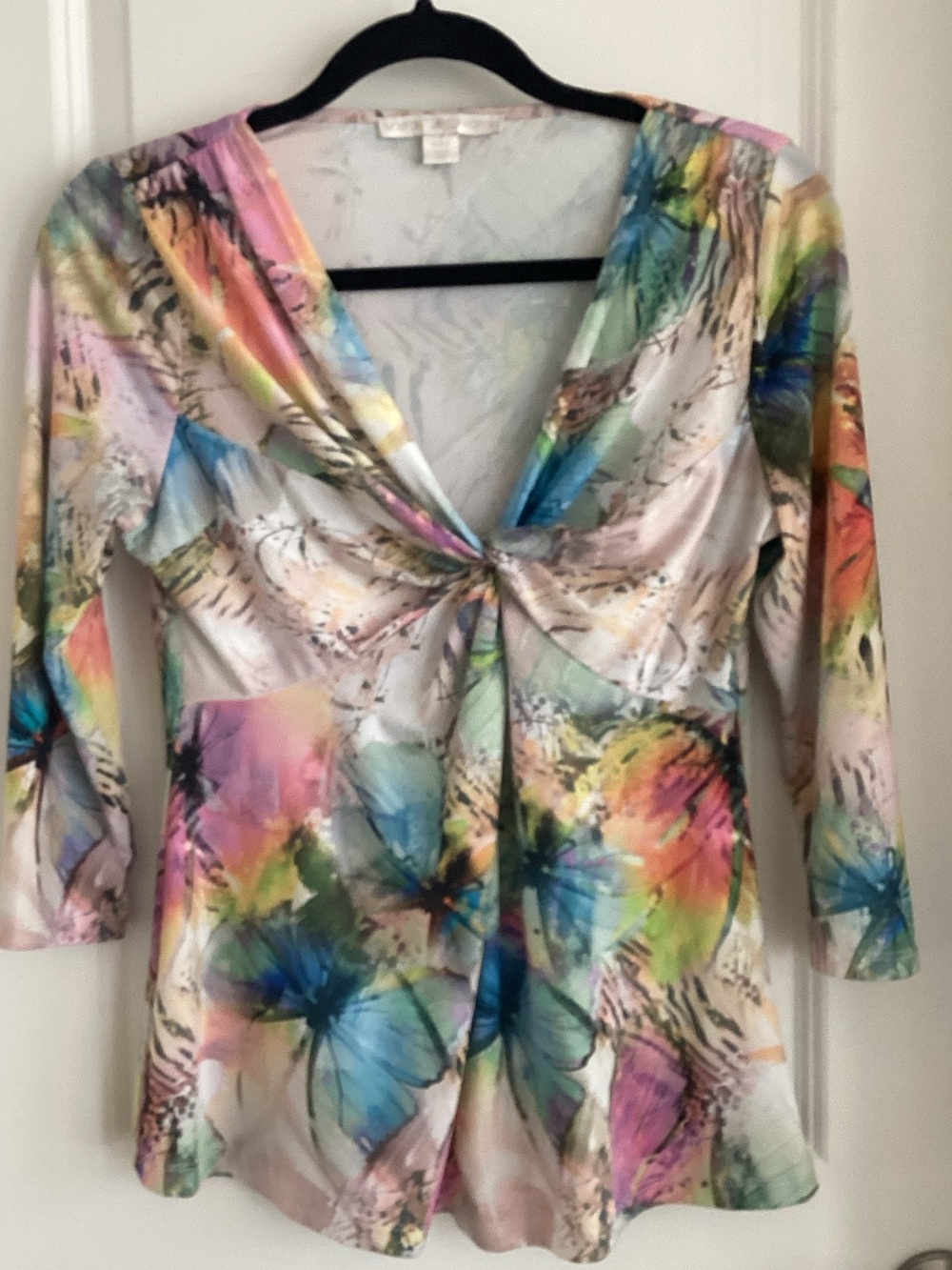 Boston Proper Multicolor Floral Twist-Front Tunic